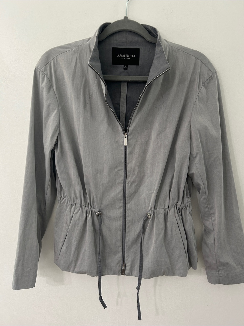 Lafayette 148 Julian Jacket Gray Zip-Front Drawstring Cinch Waist Contemporary